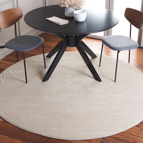 Neptune 7 ft. x 7 ft. Ivory/Beige Solid Striped Round Area Rug