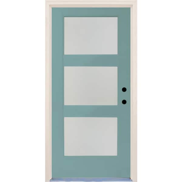 Builders Choice 36 in.x80 in. Elite Surf Etch Glass Contemporary LeftHand 3Lite Satin Painted Fiberglass Prehung FrontDoor w/ Brickmould