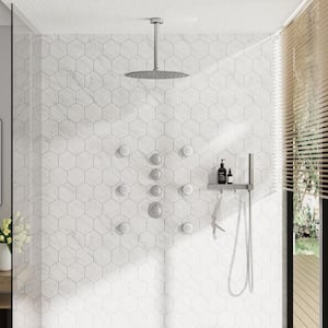 3-Spray Patterns 12 in. Round Ceiling Mounted Fixed and Handheld Shower Head 1.8 GPM in Brushed Nickel