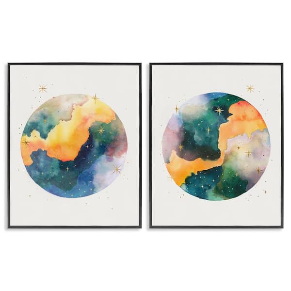 Outer Space Round Galaxies by Grace Popp 2 Pieces Black Framed Abstract Giclee Art Print 20 in. x 16 in.