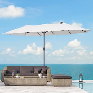 15 ft. Steel Rectangular Outdoor Double Sided Market Patio Umbrella with UV Sun Protection & Easy Crank in White