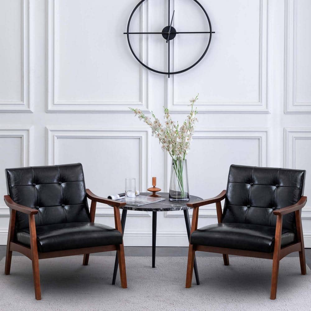 Natalie Black Faux Leather Wood Accent Chair