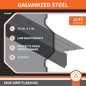 2-3/8 in. x 1 in. x 10 ft. Galvanized Steel Eave Drip Flashing
