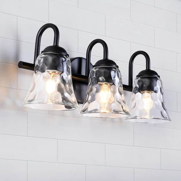 Maxax Austin 18.3 in. 3-Light Matte Black Vanity Light with Glass Shade