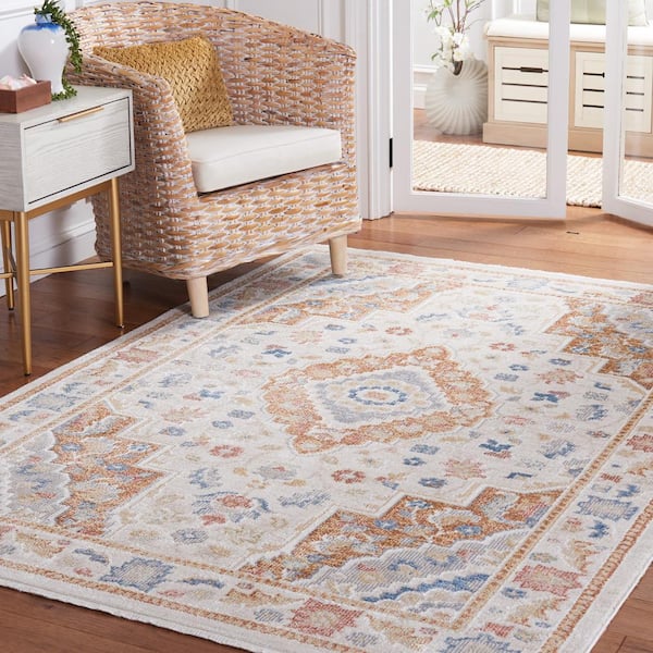 Blair Beige/Rust 9 ft. x 12 ft. Machine Washable Border Floral Area Rug