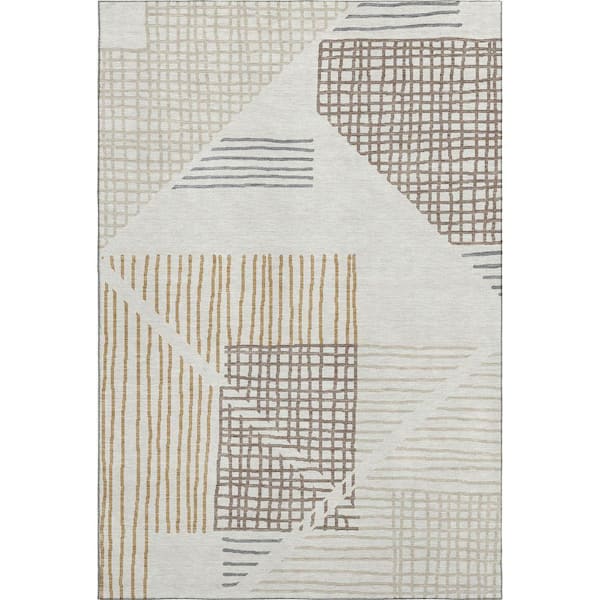 Mayfield Premium Machine Washable Abstract AMF2270 Ivory 3 ft. x 5 ft. Area Rug