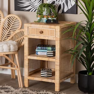 Bella 1-Drawer Natural Rattan Nightstand (29.9 in. H x 18.3 in. W 18.3 in. D)