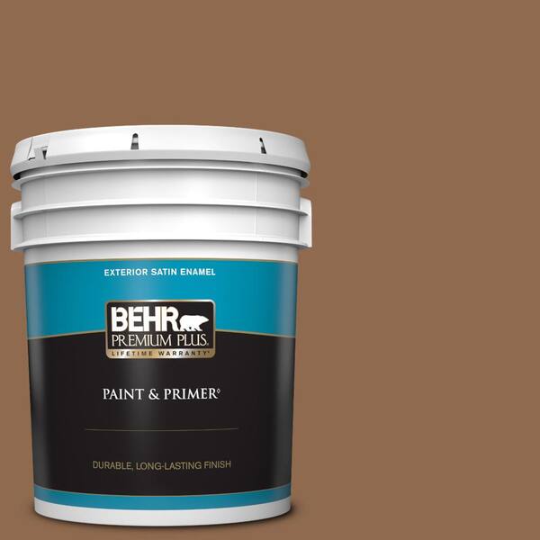 BEHR PREMIUM PLUS 5 gal. #PPU4-01 Caramel Swirl Satin Enamel Exterior Paint & Primer