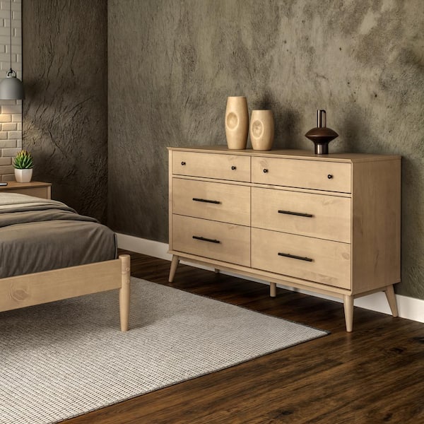 Camaflexi Mid-Century Modern Light Oak 6 Drawer 60 in. Dresser
