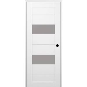 Berta 18 in. x 80 in. Left Hand 2-Lite Frosted Glass Snow White Composite Wood Single Prehung Door