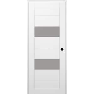 Berta 18 in. x 84 in. Left Hand 2 Lite Frosted Glass Snow White Composite Wood Single Prehung Door
