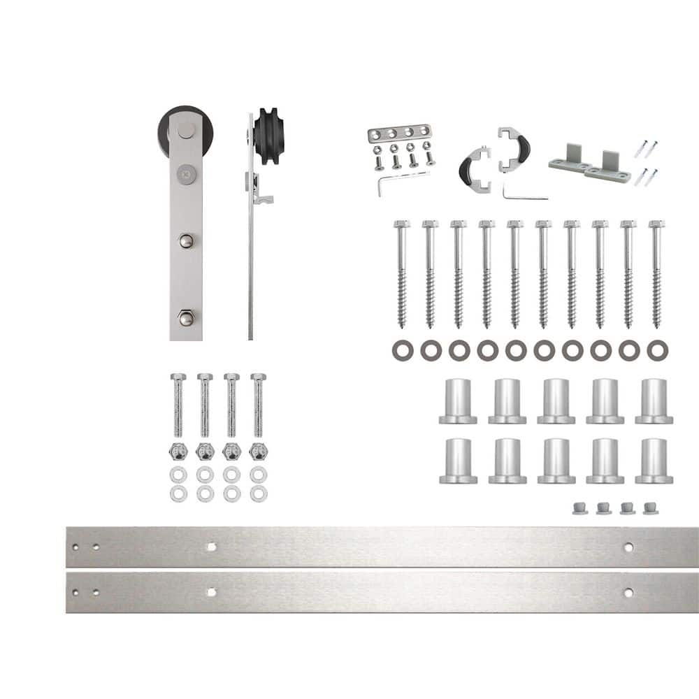 14 ft./168 in. Brushed Nickel Non-Bypass Sliding Barn Door Hardware Kit Straight Design Roller for Single Door price history on PriceWatchPro