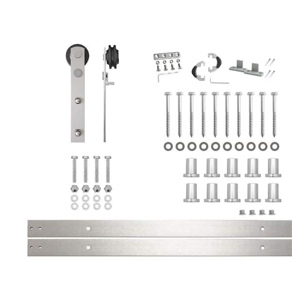 HOMACER 14 ft./168 in. Brushed Nickel Non-Bypass Sliding Barn Door Hardware Kit Straight Design Roller for Single Door