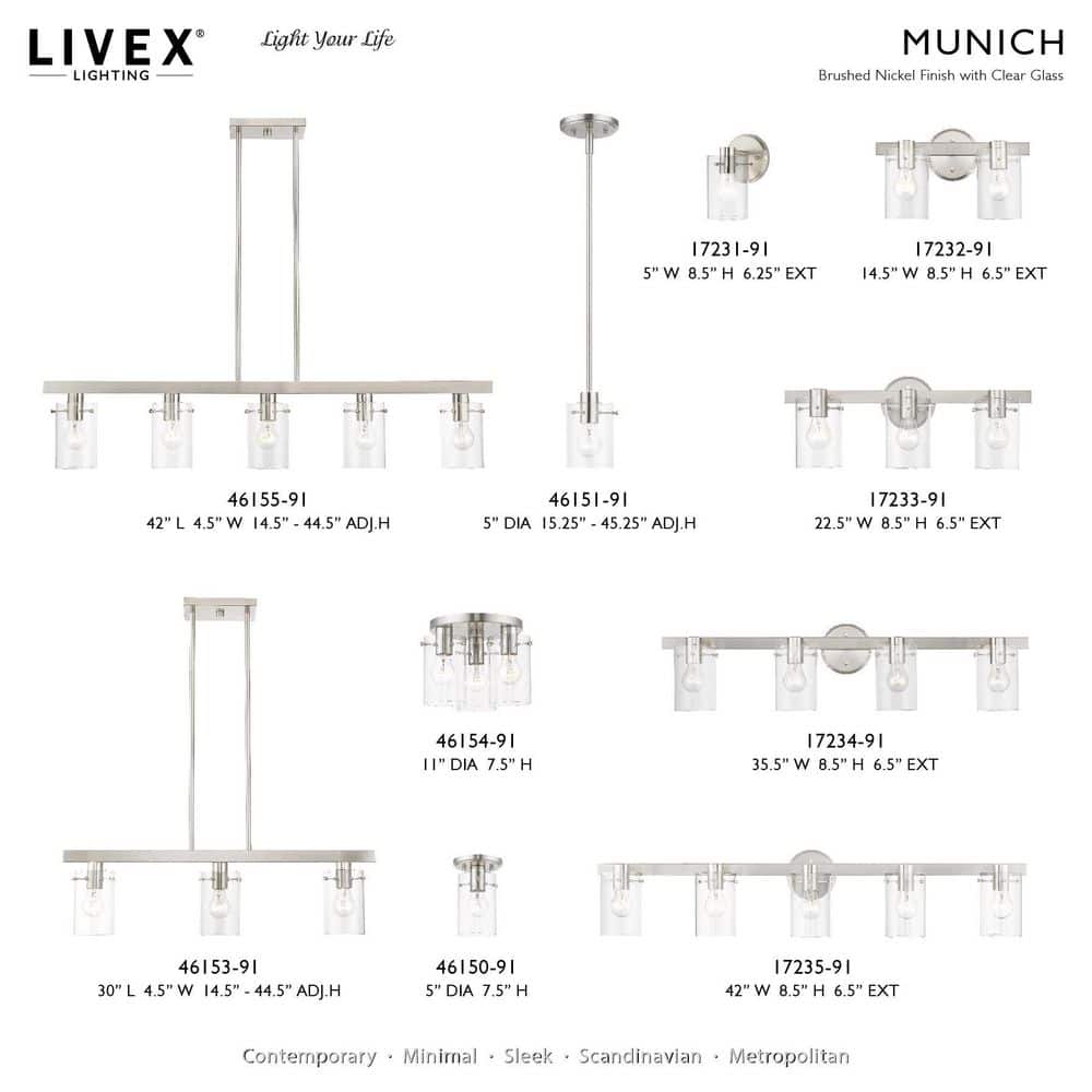 Munich Contemporary 3-Light Indoor/Outdoor Flush Mount in Brushed Nickel