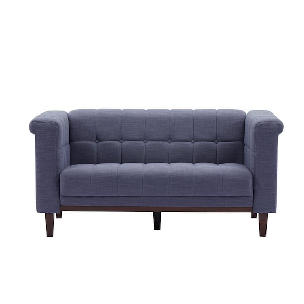 Homy Casa SALOME 66.9 in. Brown Wood Blue Fabric 2-Seater Loveseats with Square Arm