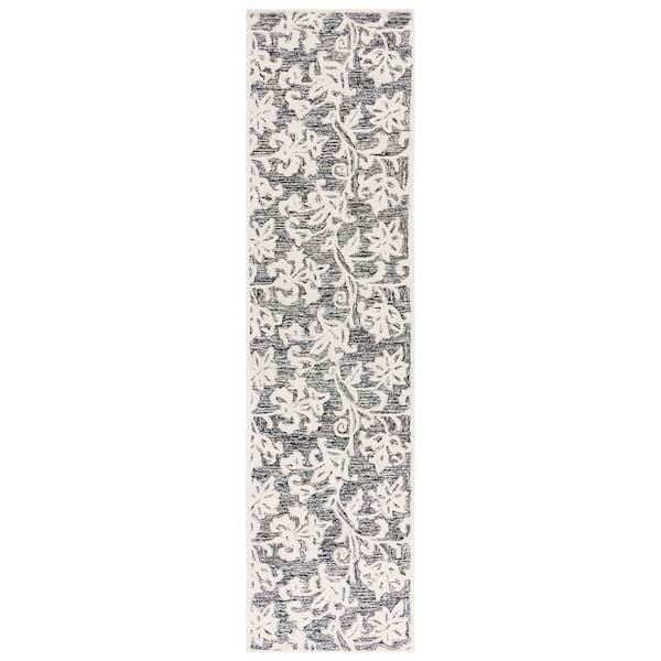 Martha Stewart 2 ft. x 9 ft. Black/Ivory Ornate Border Runner Rug