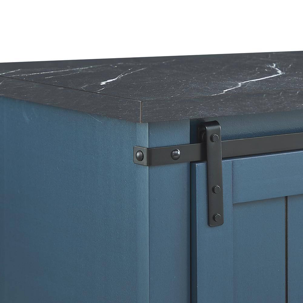Navy Blue Rustic 47" Wood Bar Cabinet with Sliding Barn Door