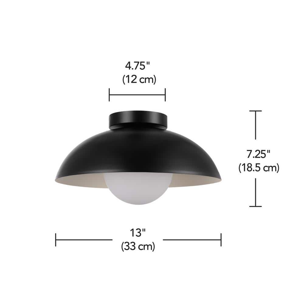 Matte Black and Milk Glass Dome Flush Mount Ceiling Light
