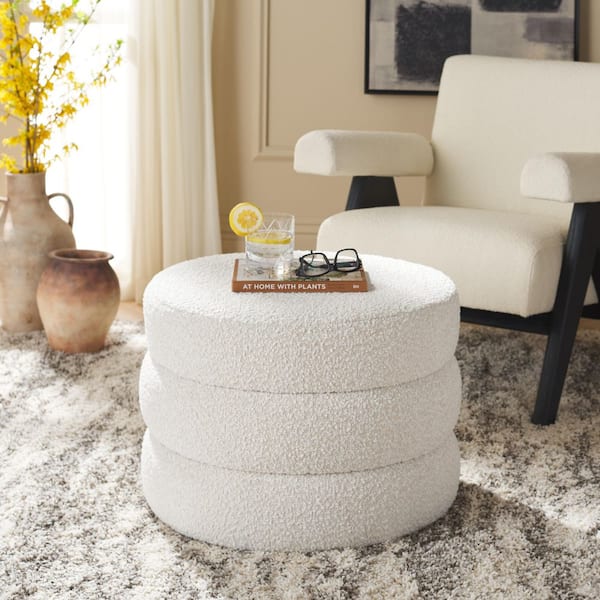 SAFAVIEH Ryth Light Beige Boucle Round Accent Ottoman