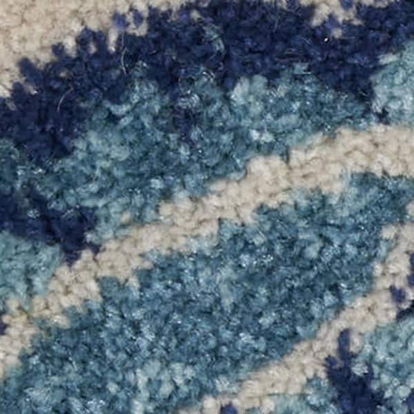 6' X 9' Navy Blue Light Blue and Gray Botanical Leaves Area Rug