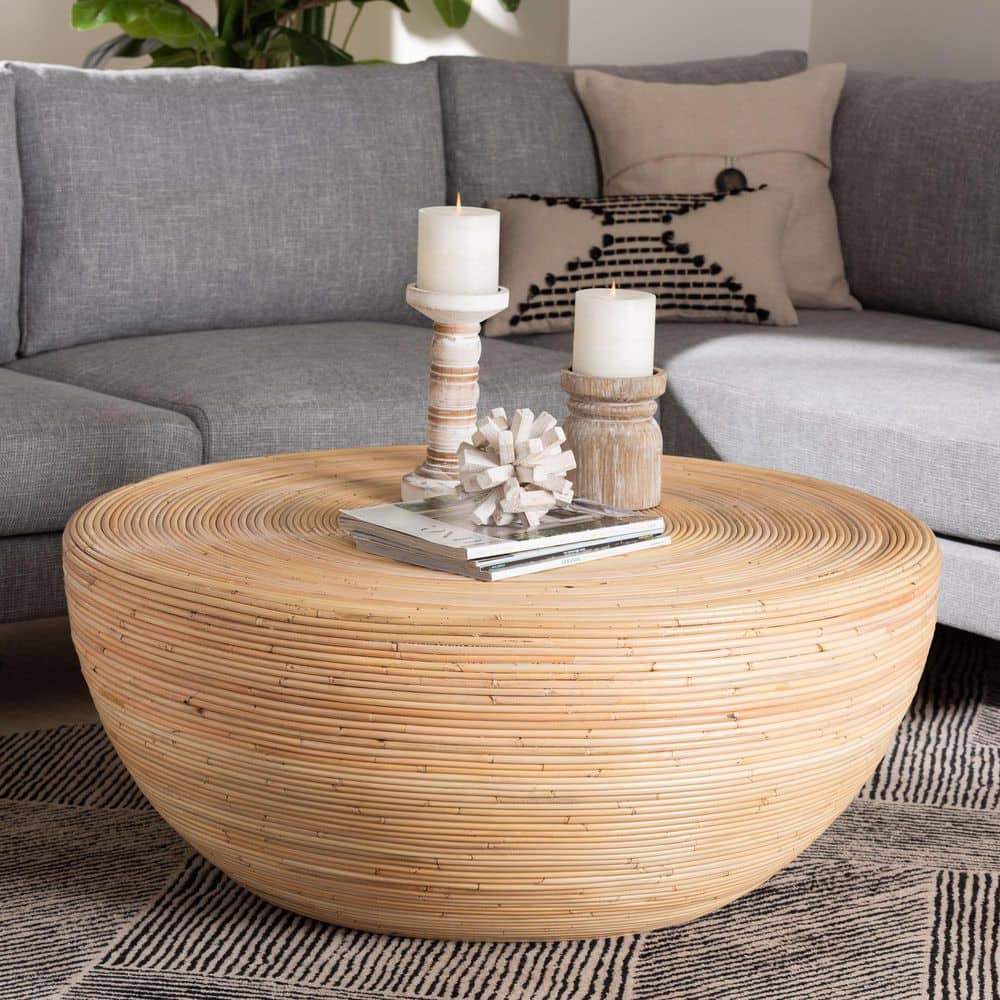 bali & pari Tokyo 39.4 in. Natural Brown Round Rattan/Wicker