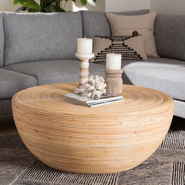 Tokyo 39.4 in. Natural Brown Round Rattan/Wicker Coffee Table