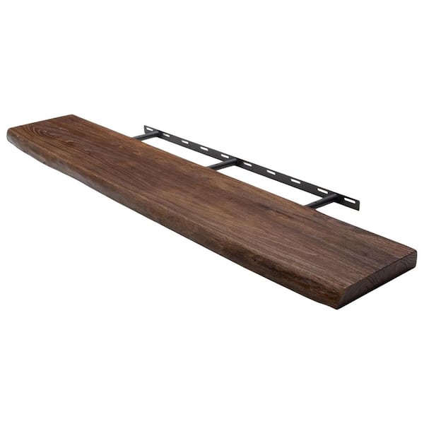 2 Pack 48 in. W x 9.3 in. D Rustic Elm Wood Live-Edge Floating Decorative Wall Shelf with Hidden Brackets