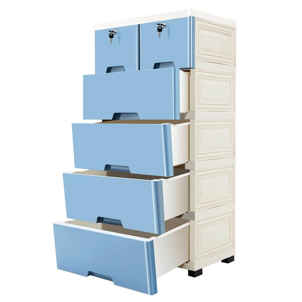 YIYIBYUS Gradient Blue Plastic Storage Cabinet with 5-Drawers and