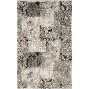 Retro Cream/Grey Doormat 3 ft. x 4 ft. Floral Area Rug