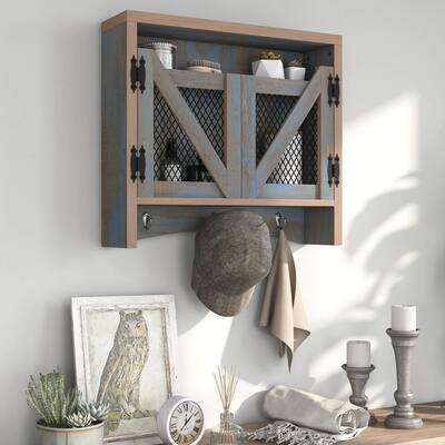 Perine Distressed Blue Wall Cabinet Storage Organizer with Shelf