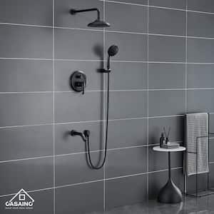 3-Spray Patterns 8.3 in. Tub Wall Mount Shower Faucet Set Dual Shower Heads in Matte Black, (Rough in Valve Included)