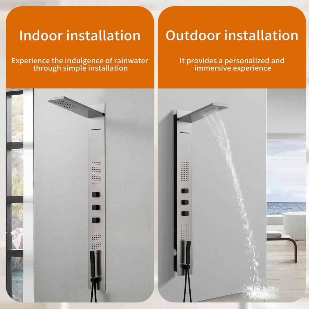 Nickel 4-Jet Rainfall Shower Panel System with Handheld Wand