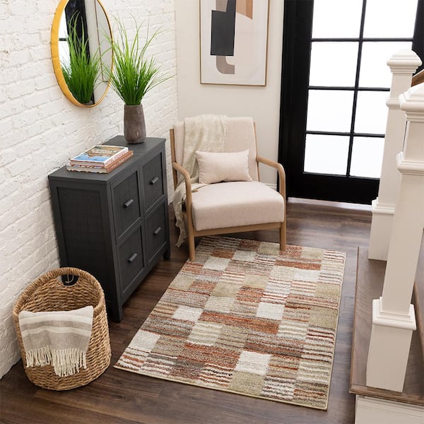 Pernette Red/Beige 3 ft. 3 in. x 4 ft. 11 in. Geometric Area Rug
