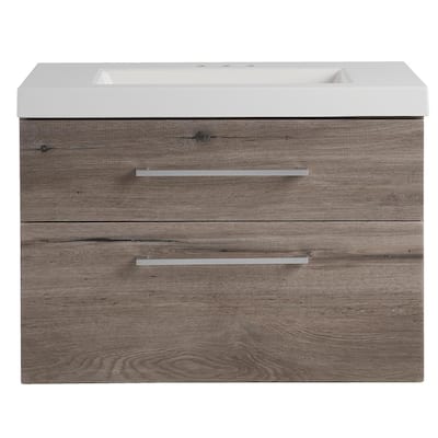 Larissa 31 in. W x 19 in. D Wall Hung Bath Vanity White Washed Oak with Cultured Marble Vanity Top in White with Sink