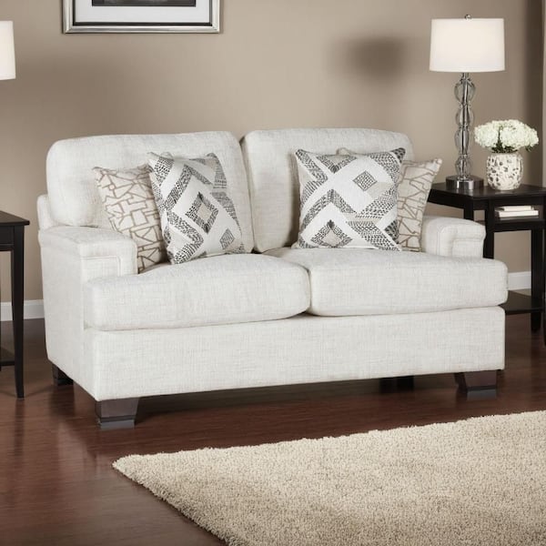 Osy 43 in Chenille 2-Seater Cushioned Back in Ivory and Espresso Brown