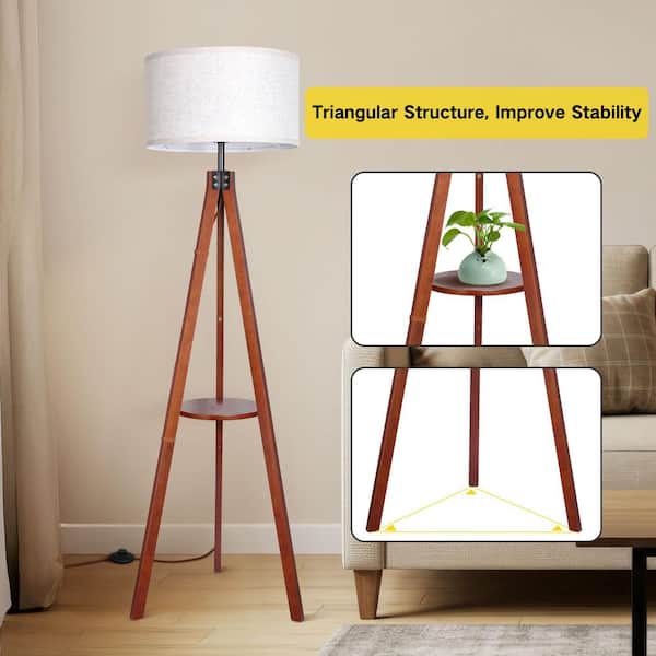 BICIK 61 in. Indoor Walnut Color 1-Light Dimmable Tripod Floor