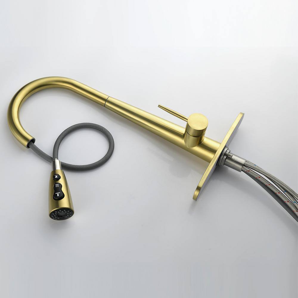 Gold Stainless Steel Single Handle Pull Down Kitchen Faucet