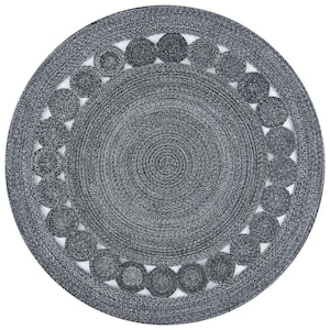 Cape Cod Charcoal 4 ft. x 4 ft. Border Circle Solid Color Round Area Rug