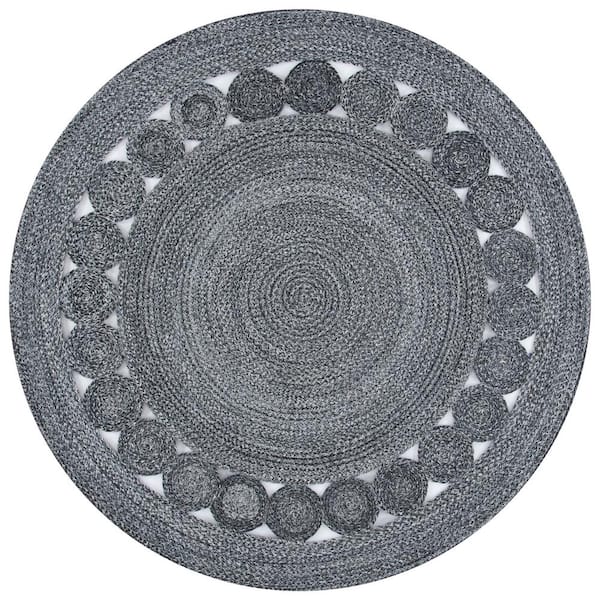 SAFAVIEH Cape Cod Charcoal 4 ft. x 4 ft. Border Circle Solid Color Round Area Rug