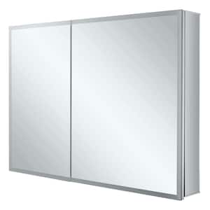 42 in. W x 30 in. H Silver Recessed/Surface Mount Medicine Cabinet with Mirror and LED Lighting