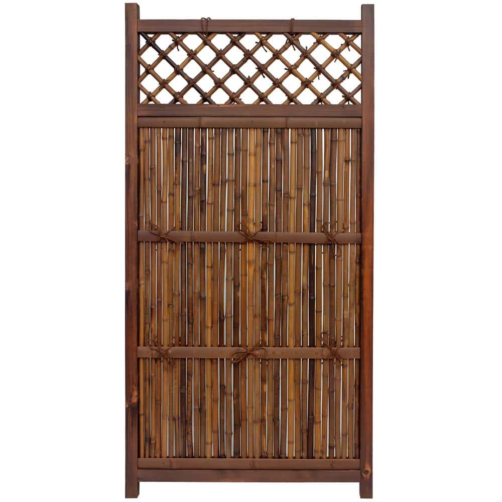 6 ft. Dark Bamboo and Wood Japanese Zen Garden Fence Panel