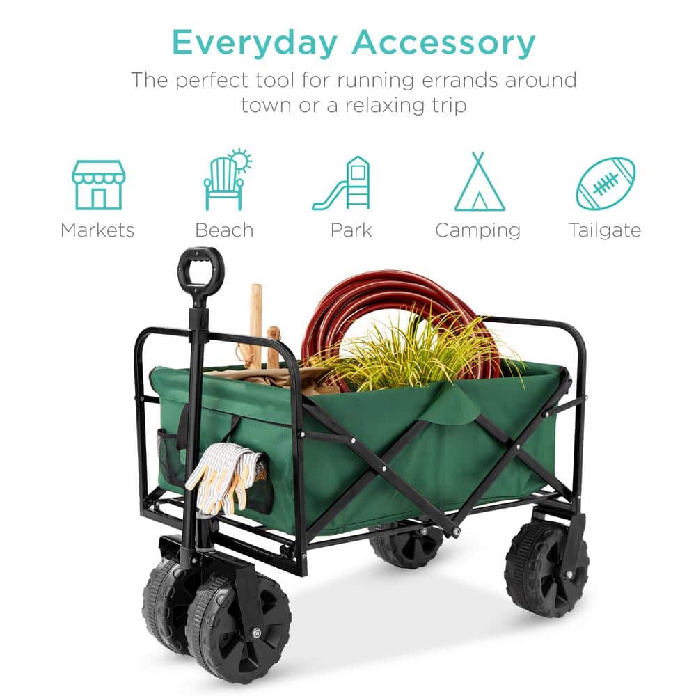36in Green Folding Utility Wagon with Adjustable Handle