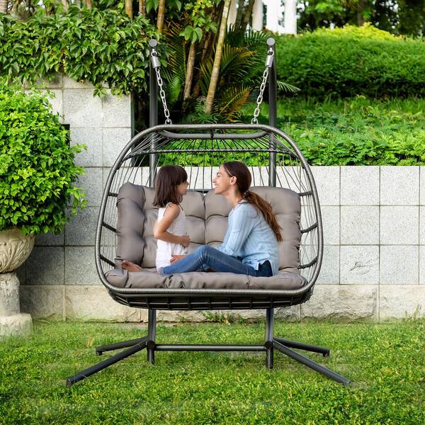 cenadinz 2 Person X Large Double Swing Chair Wicker X Large Double Swing Chair Wicker Hanging Egg Chair Hanging Egg Chair H W29515180 The Home Depot