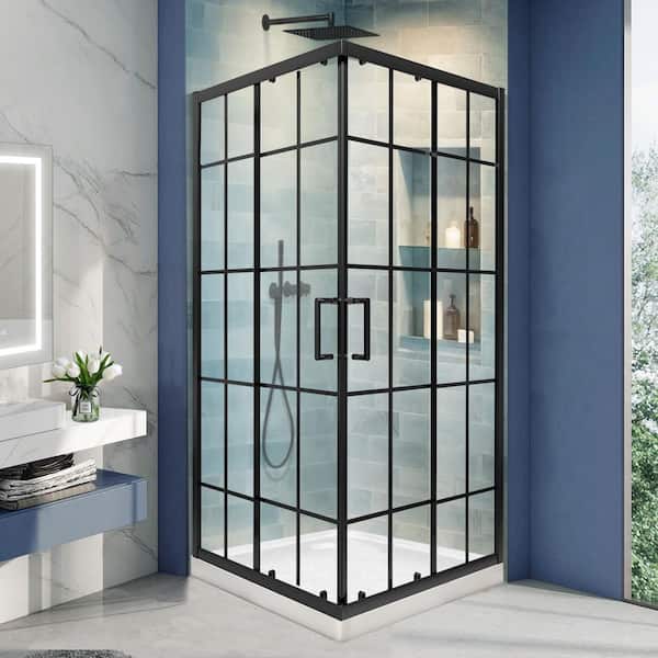 AZDHOME 36 in. W. x 36 in. D x 71 in. H Sliding Frameless Corner Shower Enclosure in Matte Black With 1/4 in. Clear Glass