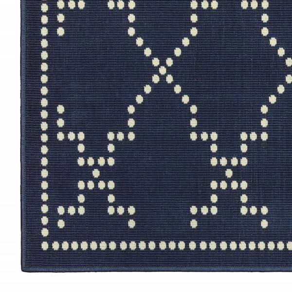 Blue, Ivory 2 X 8 ft. Loomed Geometric Polypropylene Rectangle Indoor/Outdoor Area Rug