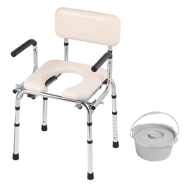 Portable Commode Chair with Padded Seat, 5.8L Removable Bucket, Toilet Seat with Drop-Down Arms, 350lb. Capacity, Silver