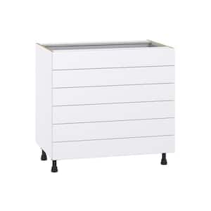 Fairhope Bright White Slab Assembled Base Kitchen Cabinet with 6 Drawers (36 in. W x 34.5 in. H x 24 in. D)