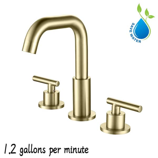 UKISHIRO 8 in. Widespread Double Handles Bathroom Faucet Combo Kit in Brushed Gold