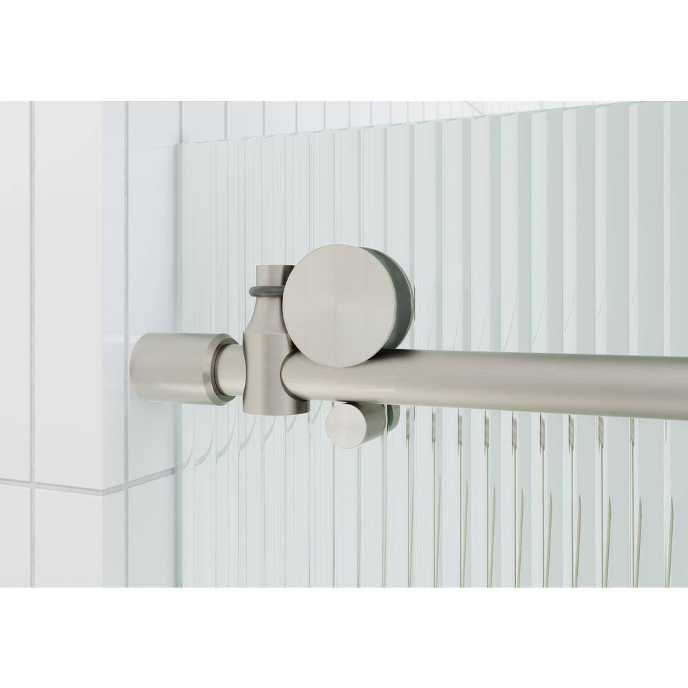 Galaxy 60" Frameless Fluted Glass Sliding Bathtub Door in Brushed Nickel