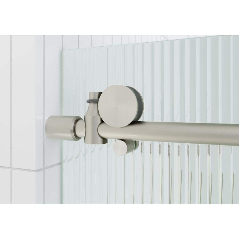 Galaxy 60 in. x 78 in. Frameless Fluted Glass Sliding Shower Door in Brushed Nickel